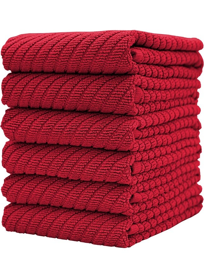 Bumble Towels Premium Kitchen Towels (16”x 25”, 6 Pack) | Large Cotton Kitchen Hand Towels | Dish Towels | Diagonal Weave Design | 445 GSM Highly Absorbent Tea Towels Set with Hanging Loop | Red - Image 1