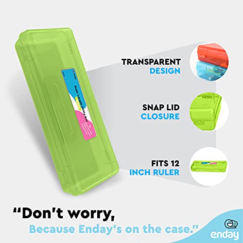 Enday Pencil Box Green, Storage Organizer Utility Box, Multipurpose Long Ruler Length School Office Supplies Plastic Pencil Case for Kids & Adults Available in Red, Pink, Grey, Purple, Blue, 1PK - Image 3