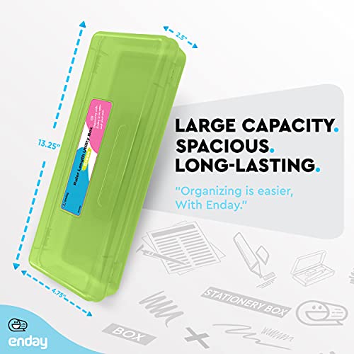Enday Pencil Box Green, Storage Organizer Utility Box, Multipurpose Long Ruler Length School Office Supplies Plastic Pencil Case for Kids & Adults Available in Red, Pink, Grey, Purple, Blue, 1PK - Image 5