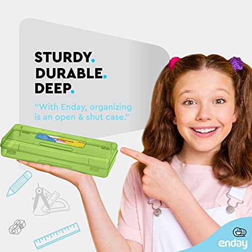 Enday Pencil Box Green, Storage Organizer Utility Box, Multipurpose Long Ruler Length School Office Supplies Plastic Pencil Case for Kids & Adults Available in Red, Pink, Grey, Purple, Blue, 1PK - Image 2