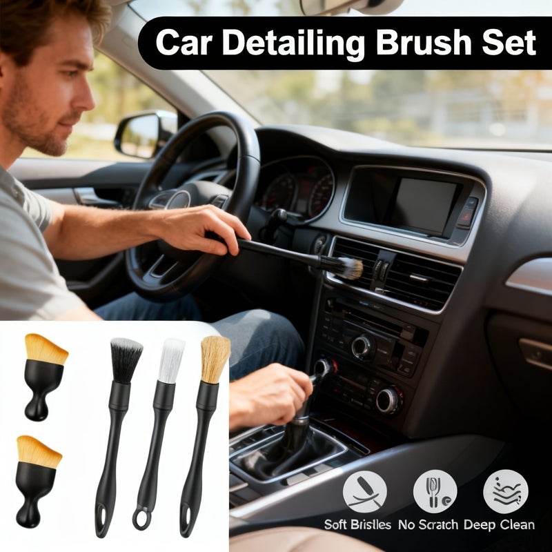 Auto Car Detailing Brush Set Soft Bristle Interior Dust Cleaning Kit Scratch Free Vent Brush for Air Dashboard Crevices Buttons Console Seats Door Gaps Rhino Stone Black Care Accessories - Image 1