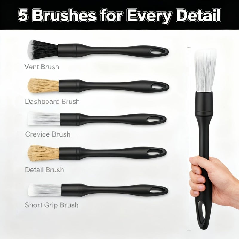 Auto Car Detailing Brush Set Soft Bristle Interior Dust Cleaning Kit Scratch Free Vent Brush for Air Dashboard Crevices Buttons Console Seats Door Gaps Rhino Stone Black Care Accessories - Image 3