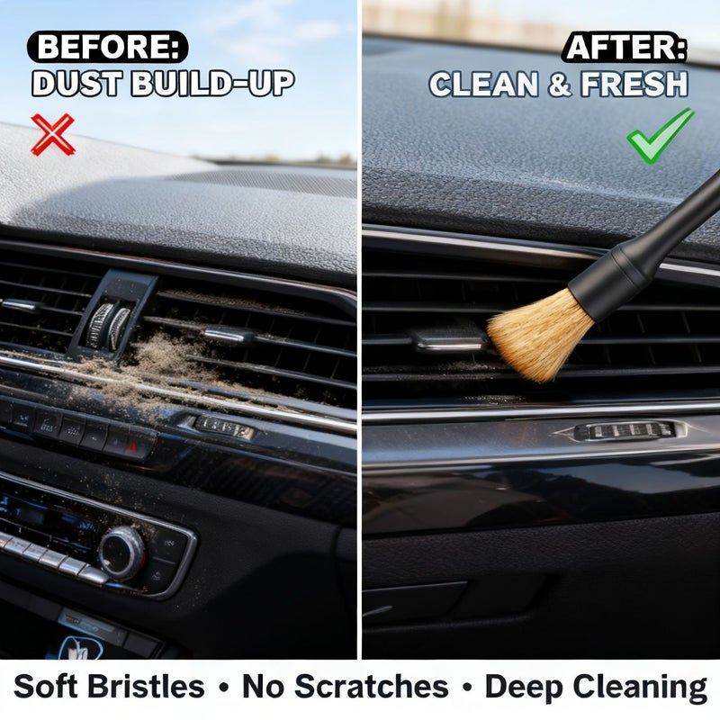 Auto Car Detailing Brush Set Soft Bristle Interior Dust Cleaning Kit Scratch Free Vent Brush for Air Dashboard Crevices Buttons Console Seats Door Gaps Rhino Stone Black Care Accessories - Image 4