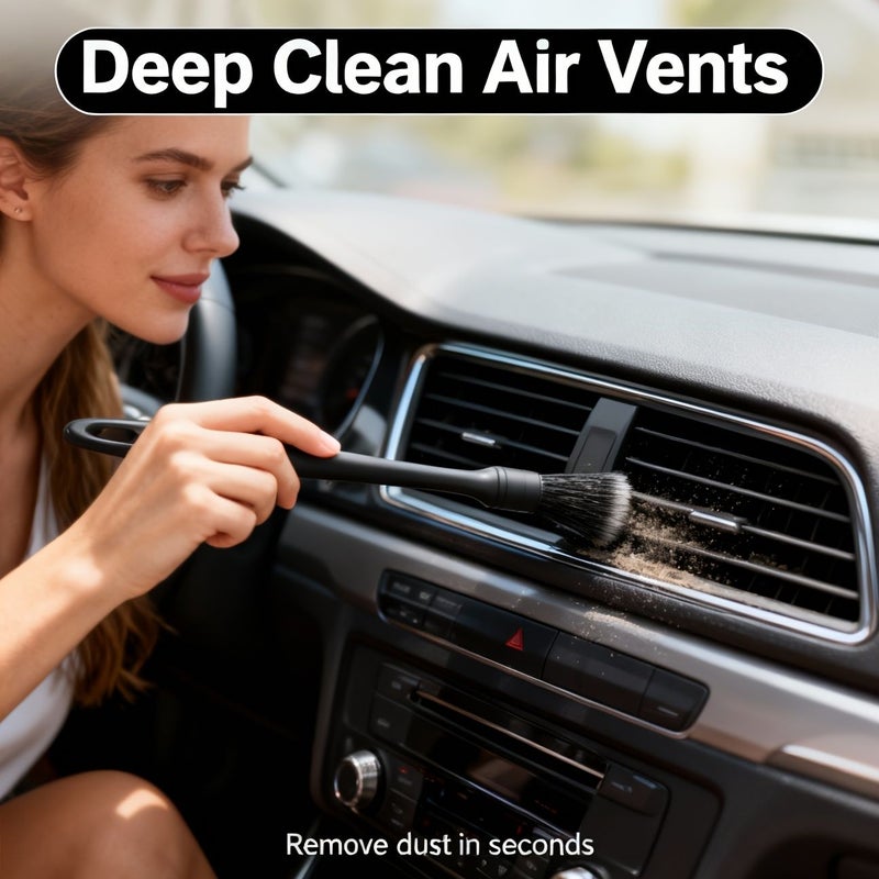 Auto Car Detailing Brush Set Soft Bristle Interior Dust Cleaning Kit Scratch Free Vent Brush for Air Dashboard Crevices Buttons Console Seats Door Gaps Rhino Stone Black Care Accessories - Image 5