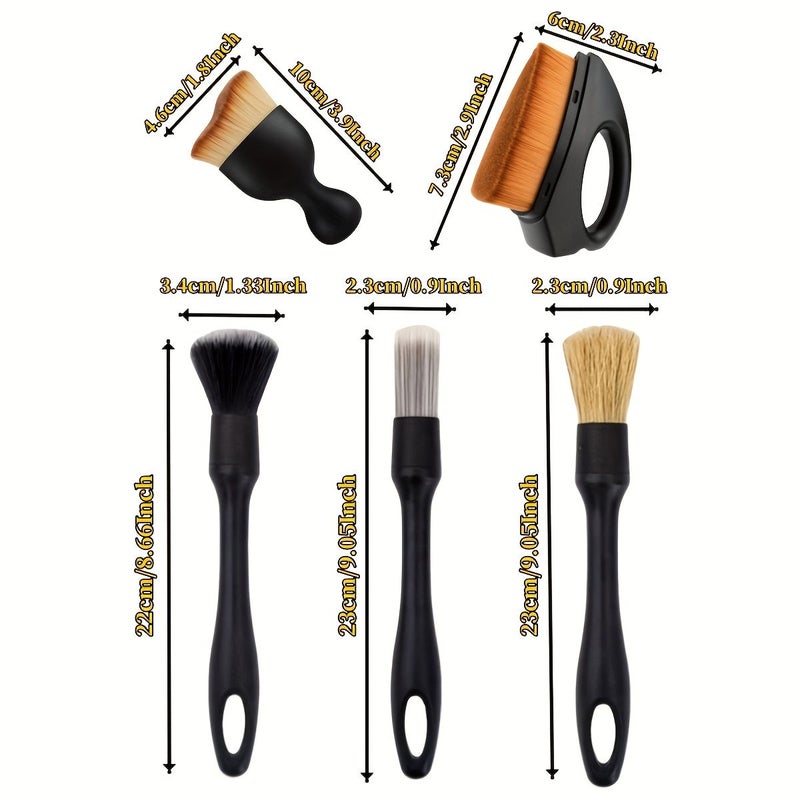 Auto Car Detailing Brush Set Soft Bristle Interior Dust Cleaning Kit Scratch Free Vent Brush for Air Dashboard Crevices Buttons Console Seats Door Gaps Rhino Stone Black Care Accessories - Image 2