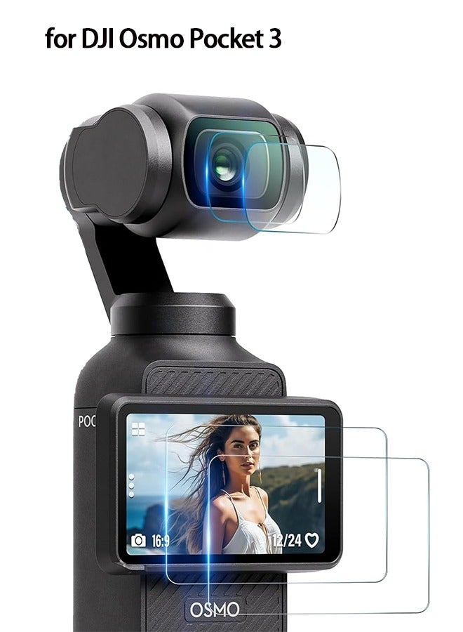 [مجموعتان من 4 قطع] واقي شاشة لـ DJI Osmo Pocket 3، طبقة من الزجاج المقوى 9H لحماية الشاشة الكاملة، كاميرا العدسة الأمامية + فيلم واقي الشاشة لـ DJI Osmo Pocket3  - Image 1