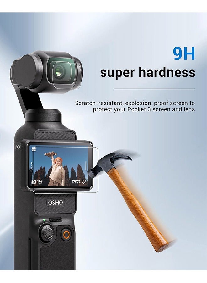 [مجموعتان من 4 قطع] واقي شاشة لـ DJI Osmo Pocket 3، طبقة من الزجاج المقوى 9H لحماية الشاشة الكاملة، كاميرا العدسة الأمامية + فيلم واقي الشاشة لـ DJI Osmo Pocket3  - Image 3
