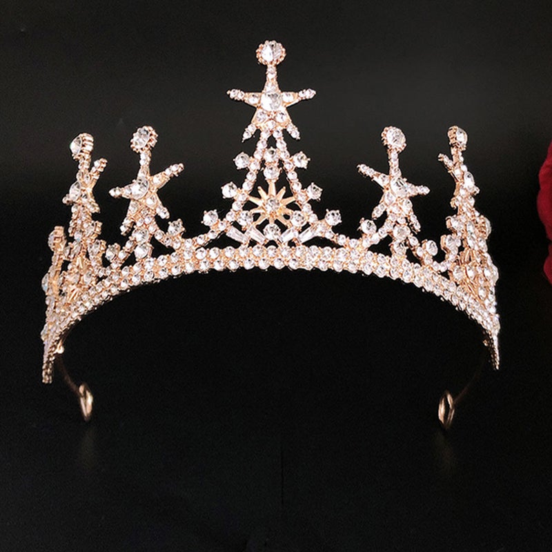 💄 إكسسوارات شعر تاج نجم مرصع بالخرز للأعراس والحفلات مصنوع من مادة متينة - Image 1