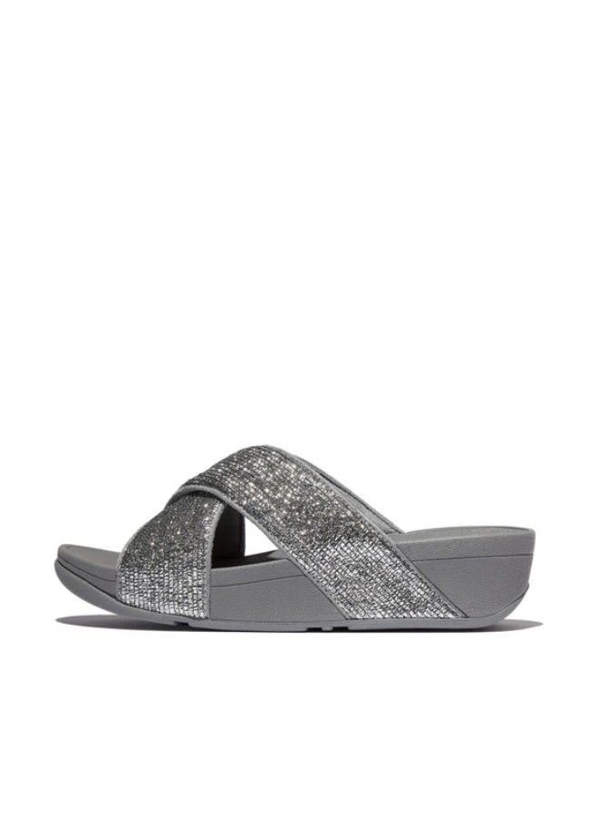 FitFlop 049-884 Fitflop Ladies Lulu Crinkled-Shimmer Cross Slides E1B-C91 Silver - Image 1