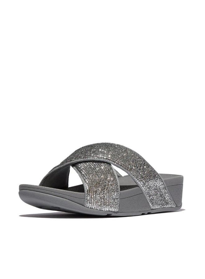 FitFlop 049-884 Fitflop Ladies Lulu Crinkled-Shimmer Cross Slides E1B-C91 Silver - Image 2