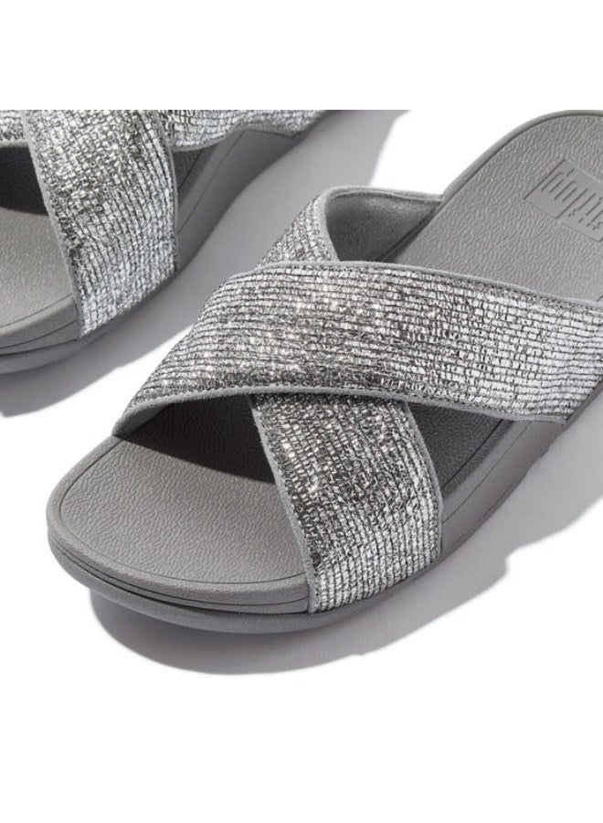 FitFlop 049-884 Fitflop Ladies Lulu Crinkled-Shimmer Cross Slides E1B-C91 Silver - Image 3