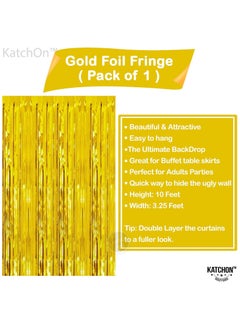 KATCHON Gold Backdrop Curtain - 3.2x8 Feet, Pack of 1 | Gold Fringe Backdrop for Golden Birthday Party Decorations | Gold Streamers For Eid Decorations  - Image 2