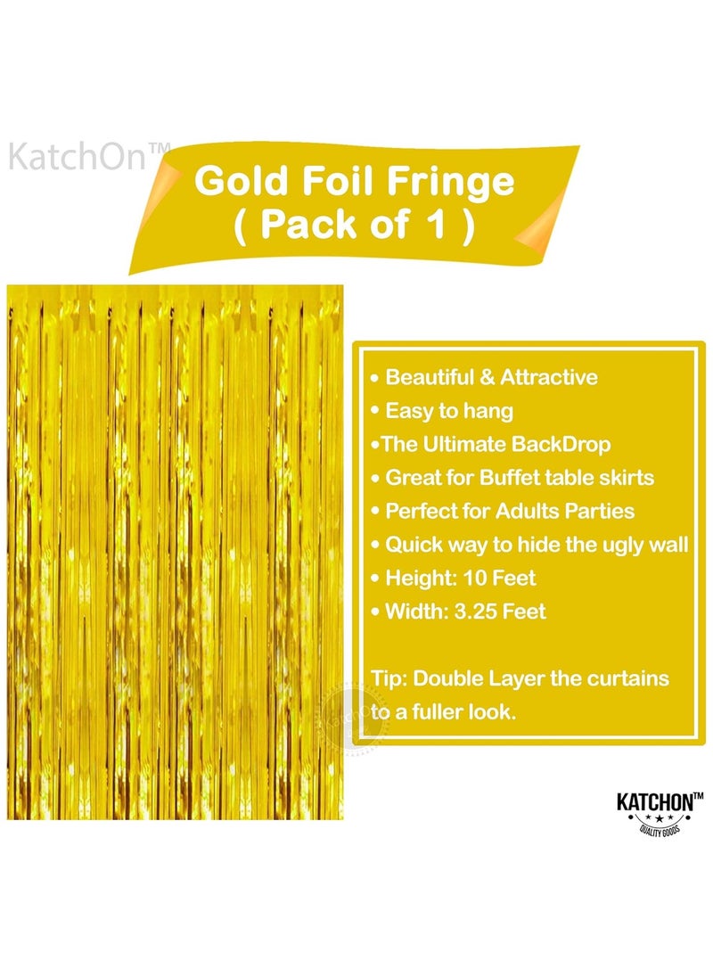 KATCHON Gold Backdrop Curtain - 3.2x8 Feet, Pack of 1 | Gold Fringe Backdrop for Golden Birthday Party Decorations | Gold Streamers For Eid Decorations  - Image 2