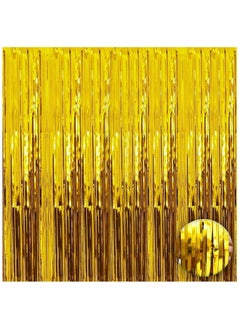 KATCHON Gold Backdrop Curtain - 3.2x8 Feet, Pack of 1 | Gold Fringe Backdrop for Golden Birthday Party Decorations | Gold Streamers For Eid Decorations  - Image 1