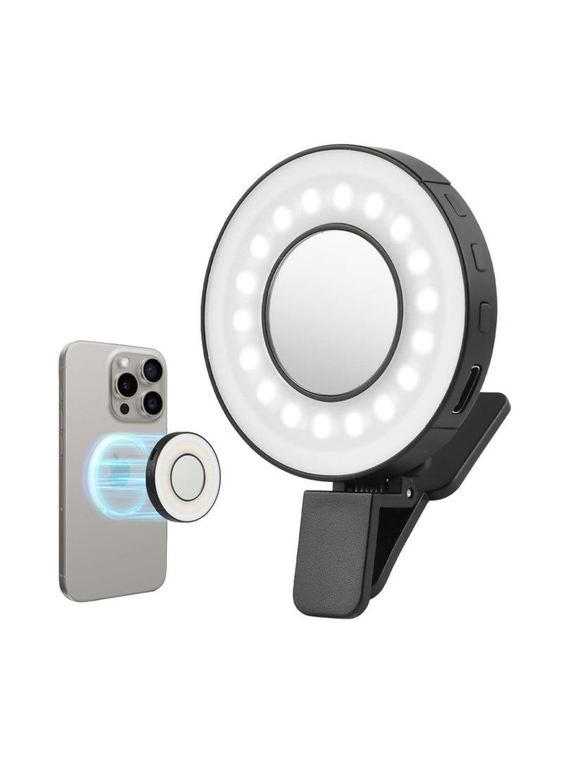 Magnetic Ring Light for Phone, LED Phone Light with Clip, Magnetic Back Selfie Light for iPhone and Android, Rechargeable LED Selfie Ring Light for Makeup, Video Conference, Camera, TikTok, Black  - Image 1