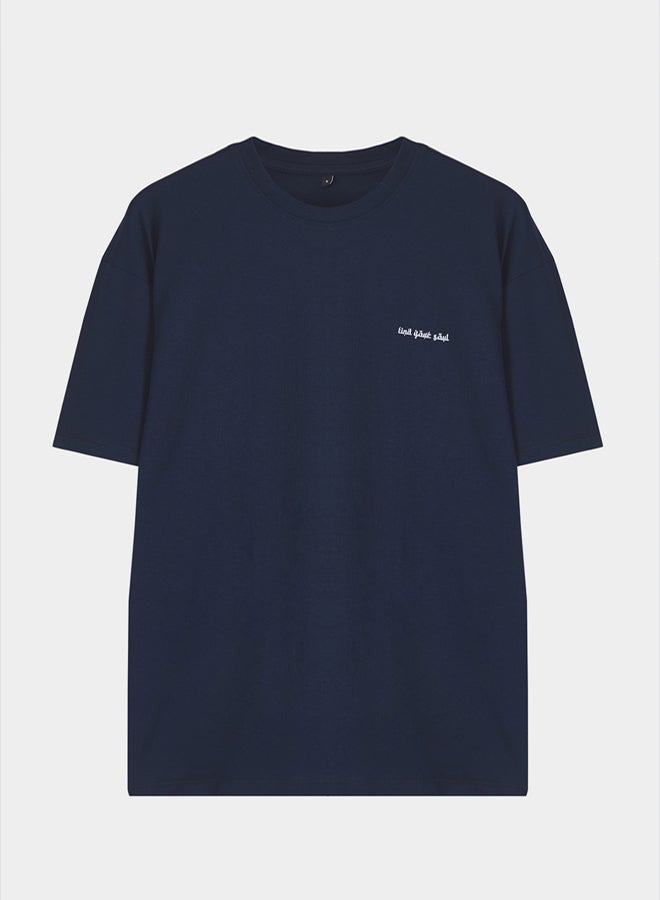 trendyol Navy Blue Oversize/Wide Cut 100% Cotton Printed T-shirt - Image 5