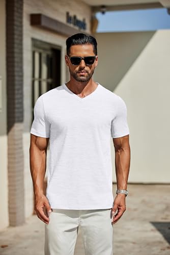 COOFANDY Men's T Shirts Short Sleeve Classic V Neck T-Shirt Casual Summer Basic Tee Shirt White - Image 2