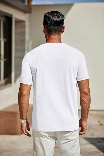 COOFANDY Men's T Shirts Short Sleeve Classic V Neck T-Shirt Casual Summer Basic Tee Shirt White - Image 3