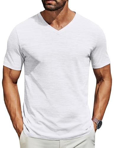 COOFANDY Men's T Shirts Short Sleeve Classic V Neck T-Shirt Casual Summer Basic Tee Shirt White - Image 1