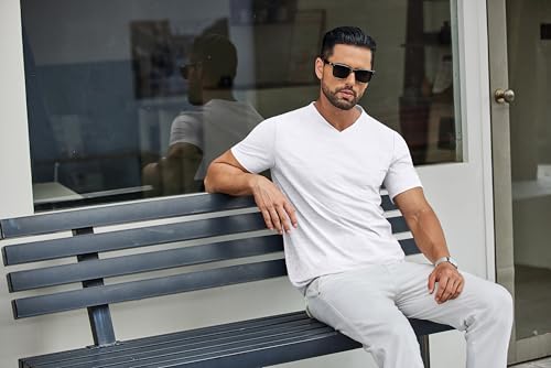 COOFANDY Men's T Shirts Short Sleeve Classic V Neck T-Shirt Casual Summer Basic Tee Shirt White - Image 4
