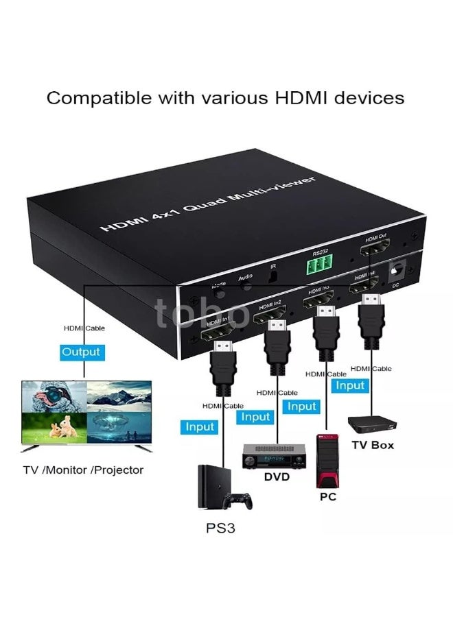 HDMI 4x1 Quad Multi-Viewer – 4 in 1 Out Converter with Seamless Switch, Full HD 1080P & 3D Support - Image 2