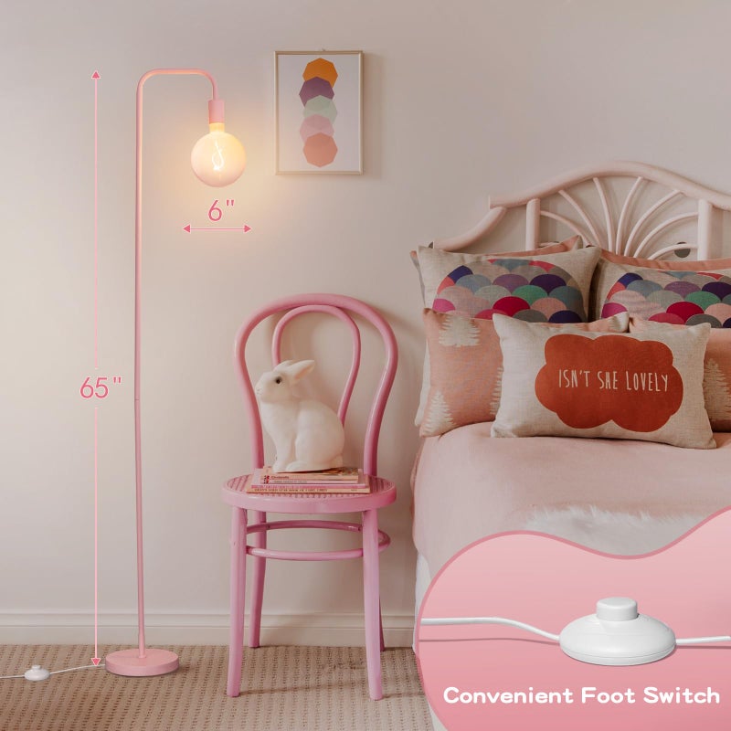 ONEWISH Pink Floor Lamp for Bedroom, Cute Standing Lamp with LED Bulb, Translucent Pink Globe Glass 2700k Warm Lighting. Globe Floor Lamp for Livingroom, Bedroom,Office - Image 4