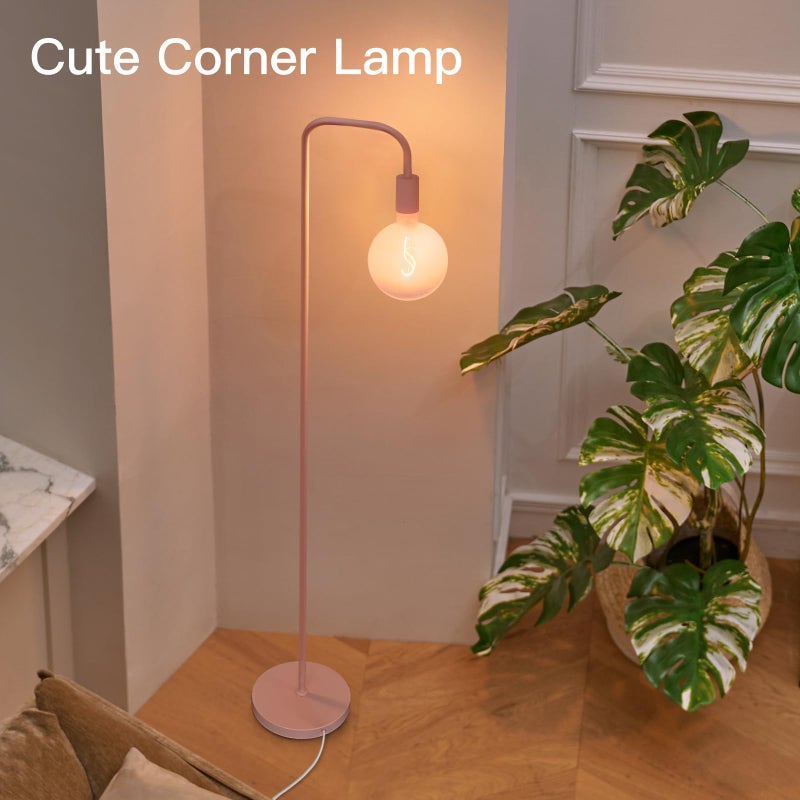 ONEWISH Pink Floor Lamp for Bedroom, Cute Standing Lamp with LED Bulb, Translucent Pink Globe Glass 2700k Warm Lighting. Globe Floor Lamp for Livingroom, Bedroom,Office - Image 3