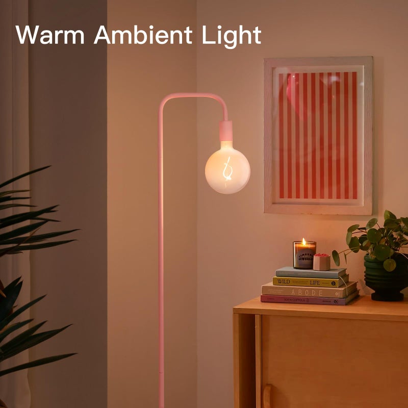 ONEWISH Pink Floor Lamp for Bedroom, Cute Standing Lamp with LED Bulb, Translucent Pink Globe Glass 2700k Warm Lighting. Globe Floor Lamp for Livingroom, Bedroom,Office - Image 2