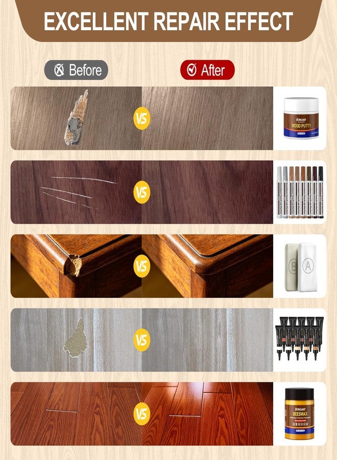 Boncart Wood Furniture Repair Kit, Set of 31, with Wood Putty, 10-Color Fillers, 8-Color Touch-Up Markers, Epoxy Putty and Beeswax, for Scratches, Cracks and Holes Repair - Image 3