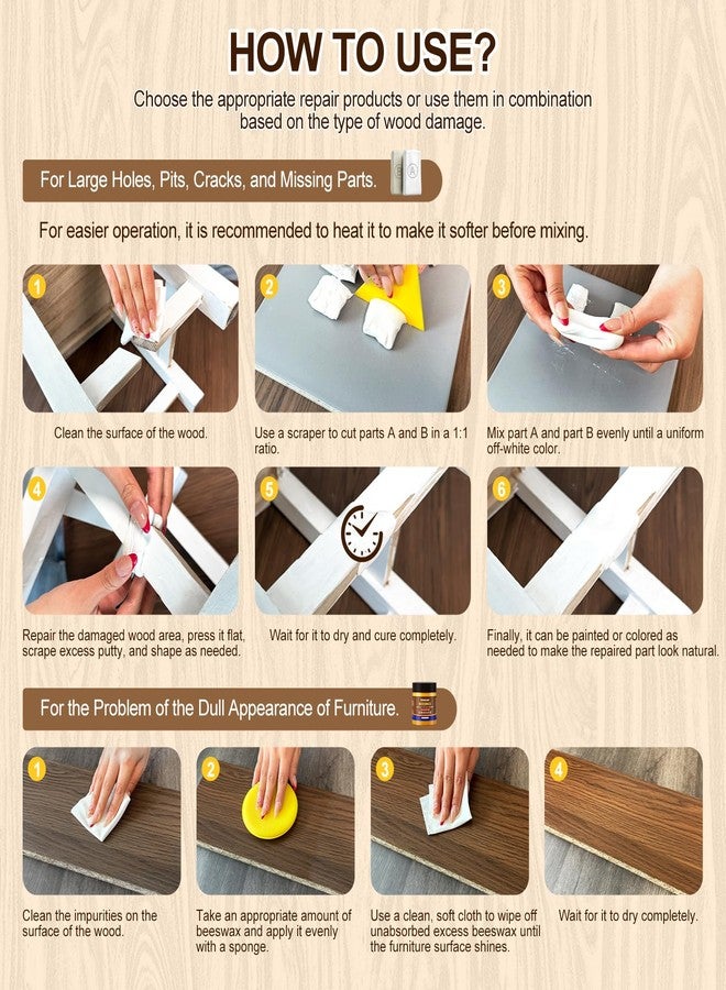 Boncart Wood Furniture Repair Kit, Set of 31, with Wood Putty, 10-Color Fillers, 8-Color Touch-Up Markers, Epoxy Putty and Beeswax, for Scratches, Cracks and Holes Repair - Image 5