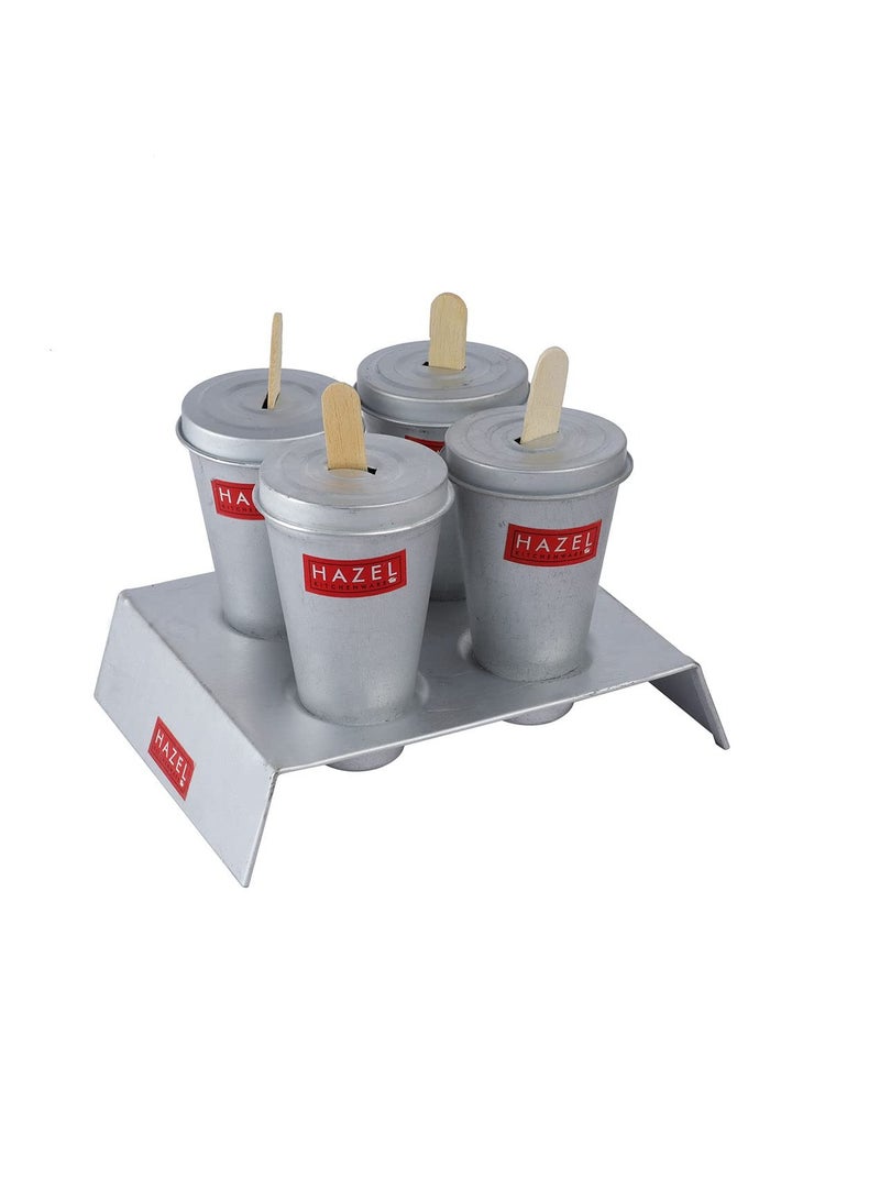 هايزل قالب كولفي من الألومنيوم قابل لإعادة الاستخدام |(قالب كولفي - 5 × 9 سم، حامل كولفي - 15.7 × 11.7 × 4 سم) صانع كولفي للأطفال والكبار | قالب حلوى محلي الصنع (4 قطع مخروطية مع حامل (غطاء فتحة) مجموعة من 4 قطع - Image 1