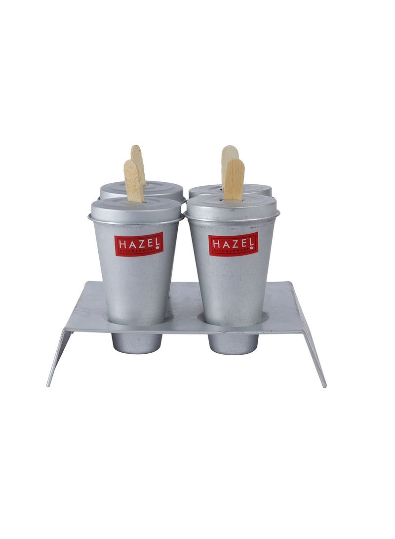 هايزل قالب كولفي من الألومنيوم قابل لإعادة الاستخدام |(قالب كولفي - 5 × 9 سم، حامل كولفي - 15.7 × 11.7 × 4 سم) صانع كولفي للأطفال والكبار | قالب حلوى محلي الصنع (4 قطع مخروطية مع حامل (غطاء فتحة) مجموعة من 4 قطع - Image 5