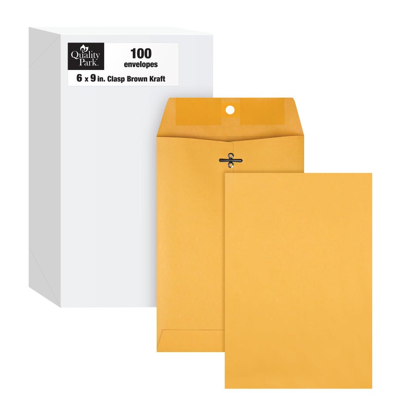Quality Park 6x9 Clasp Envelopes, Extra Heavyweight 32 lb. Manila Kraft Envelopes, Gummed Seal and Clasp for Storing or Mailing, 100/Box (QUA37755) - Image 1