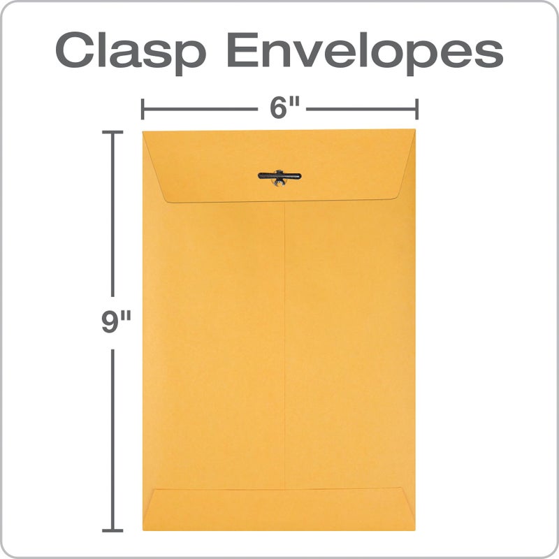 Quality Park 6x9 Clasp Envelopes, Extra Heavyweight 32 lb. Manila Kraft Envelopes, Gummed Seal and Clasp for Storing or Mailing, 100/Box (QUA37755) - Image 2