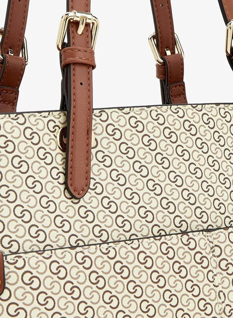 Celeste TAUPE Monogram Print Tote Bag With Zip Closure And Double Straps for Women | Best Price UAE