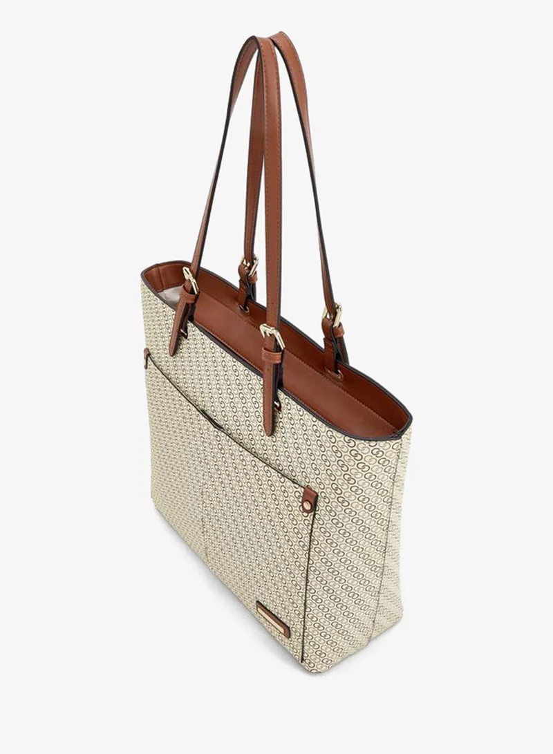 Celeste TAUPE Monogram Print Tote Bag With Zip Closure And Double Straps for Women | Best Price UAE
