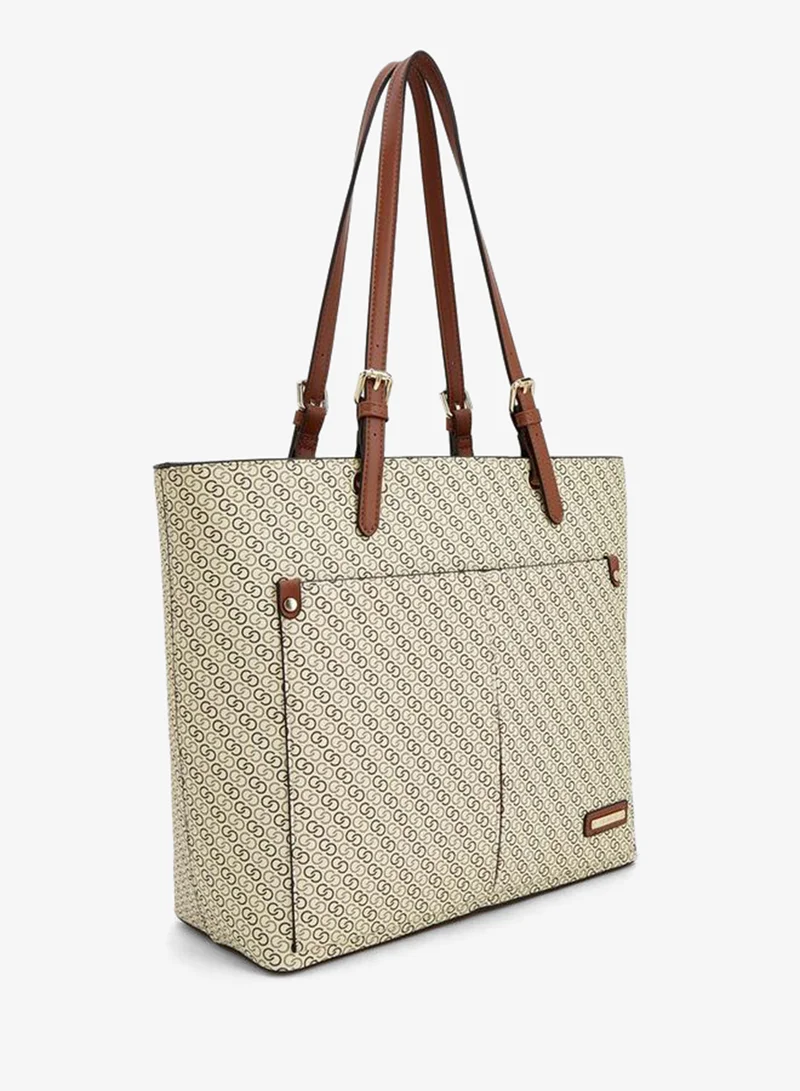 Celeste TAUPE Monogram Print Tote Bag With Zip Closure And Double Straps for Women | Best Price UAE