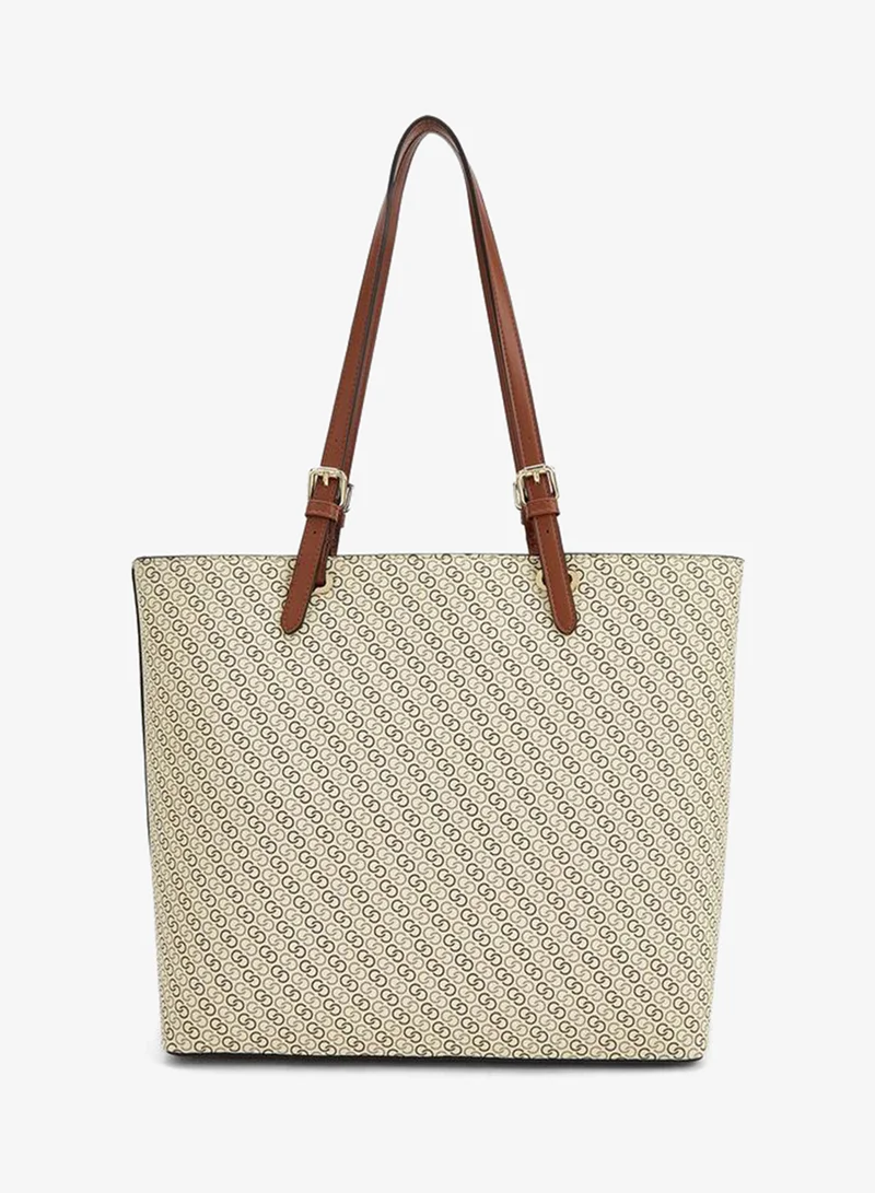 Celeste TAUPE Monogram Print Tote Bag With Zip Closure And Double Straps for Women | Best Price UAE