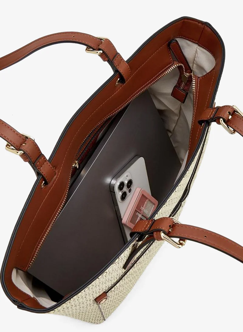 Celeste TAUPE Monogram Print Tote Bag With Zip Closure And Double Straps for Women | Best Price UAE
