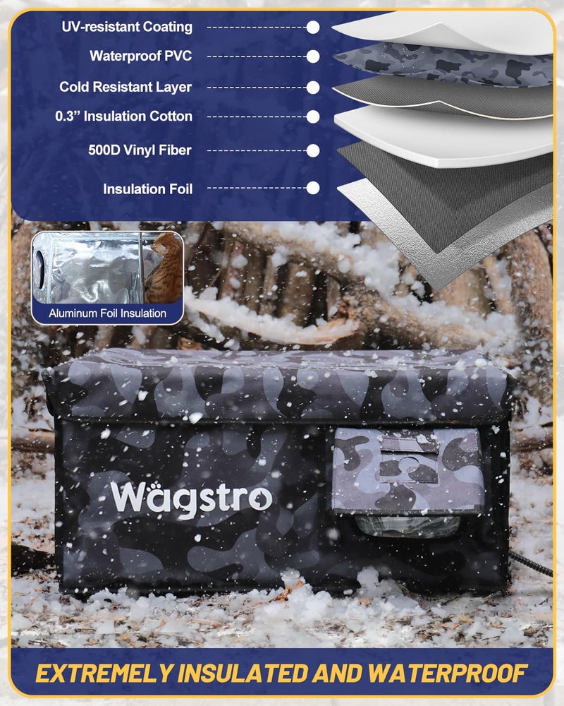 Wagstro Heated Cat House for Outside, Waterproof Awning & Escape Door Heated Cat Houses for Indoor/Outdoor Cats in Winter, Elevated & Insulated Outdoor Cat Shelter for Feral Cat(Black Camo, 25"x16"x12") - Image 4