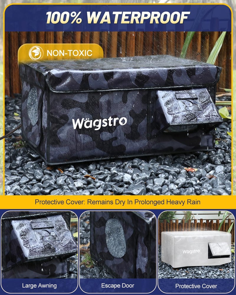 Wagstro Heated Cat House for Outside, Waterproof Awning & Escape Door Heated Cat Houses for Indoor/Outdoor Cats in Winter, Elevated & Insulated Outdoor Cat Shelter for Feral Cat(Black Camo, 25"x16"x12") - Image 2