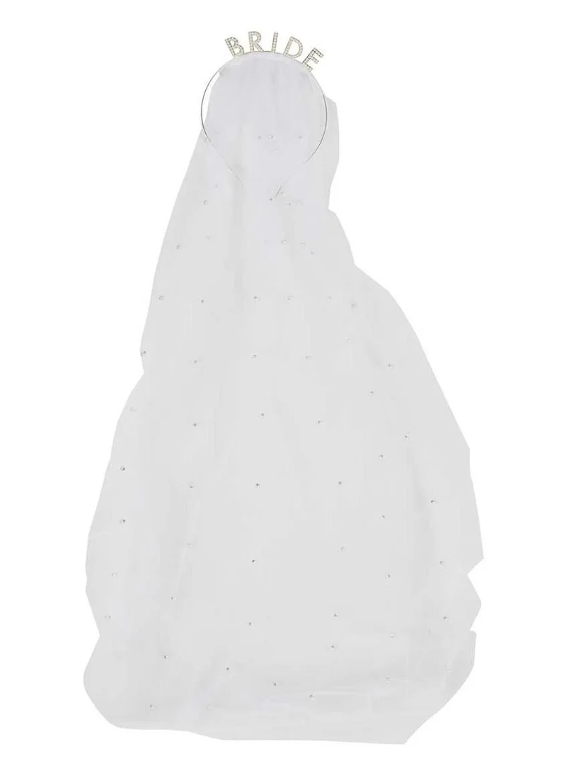 Ginger Ray The Bride Headband with Veil, Silver with Pearls