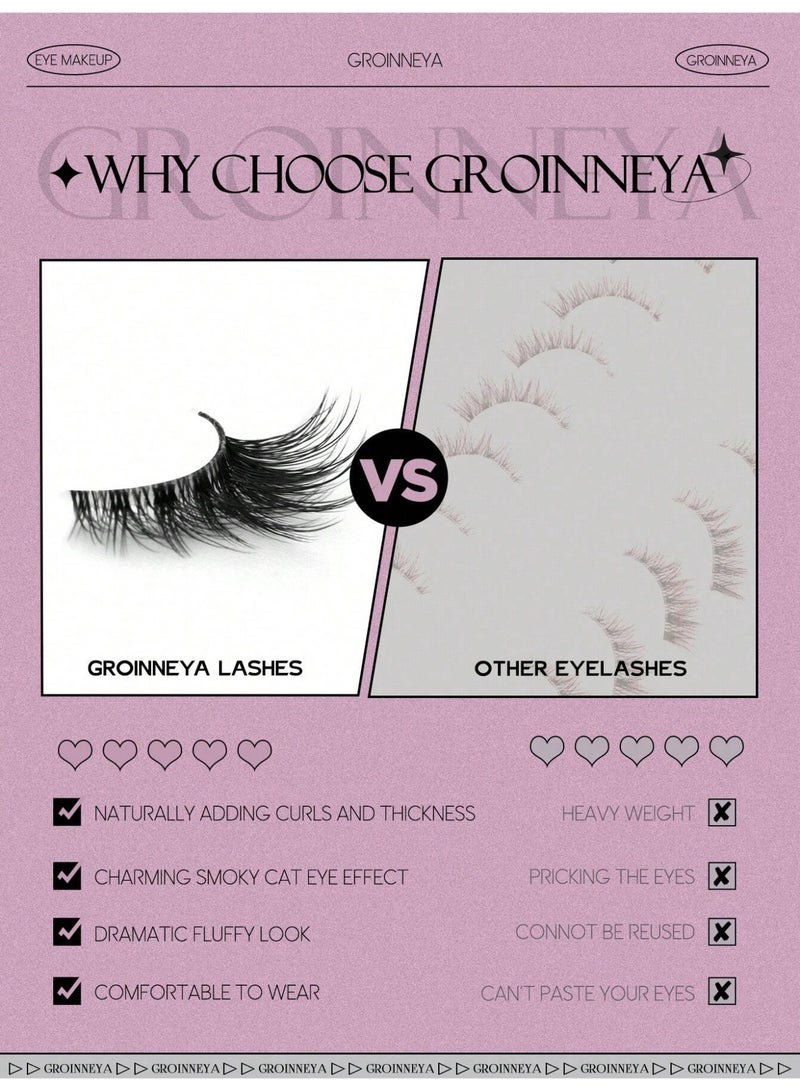 Shein 9 Pairs Half Lashes Cat Eye Style - 3D Faux Mink False Eyelashes with Clear Band for Natural Makeup - Image 3