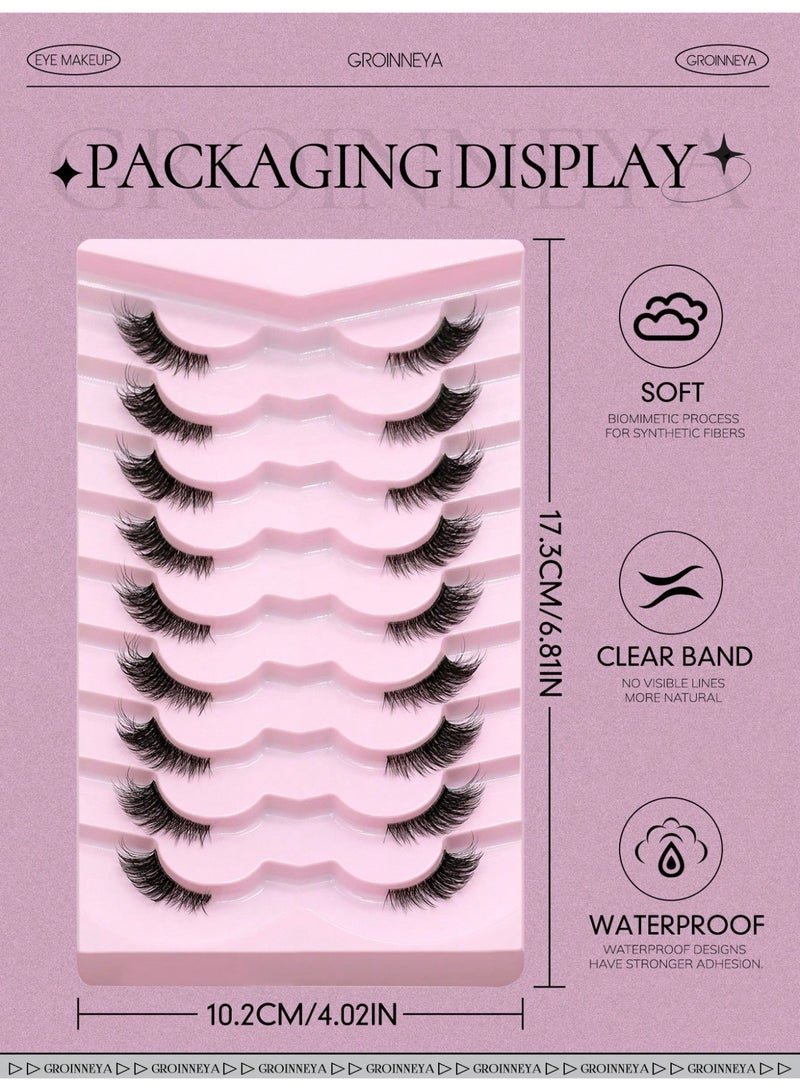 Shein 9 Pairs Half Lashes Cat Eye Style - 3D Faux Mink False Eyelashes with Clear Band for Natural Makeup - Image 4