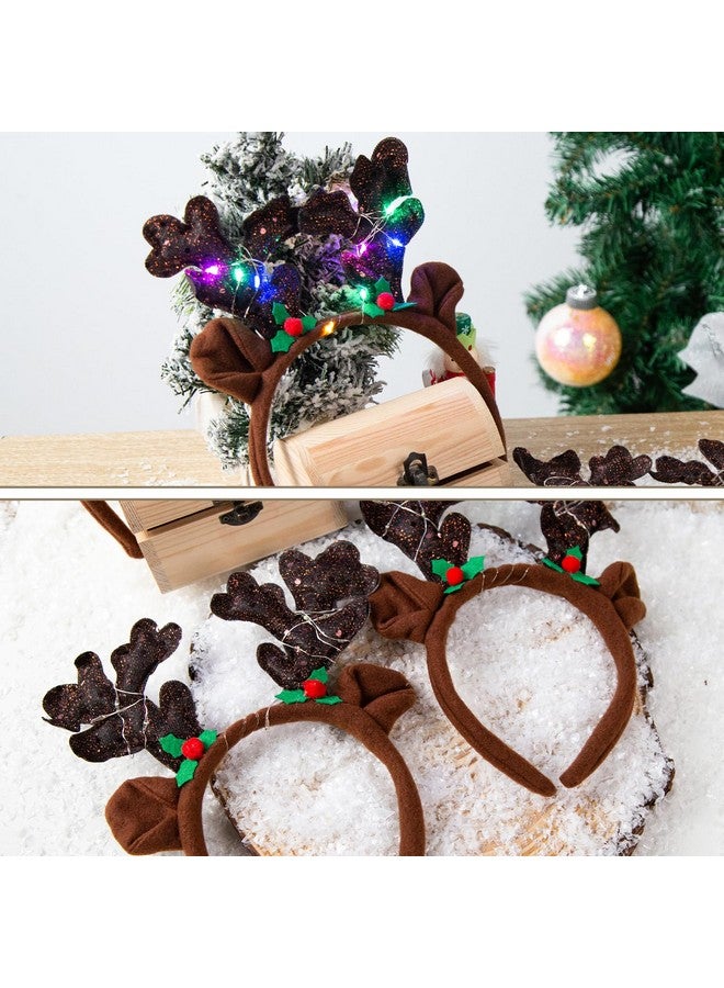 3 اوترس 3 قطع من عصابات رأس الرنة المضيئة، عصابة رأس الرنة الكريسماسية مع حلقات شعر قرن الغزال المضيئة بالترتر اللامع للأطفال والنساء لحفلات الكريسماس - Image 4