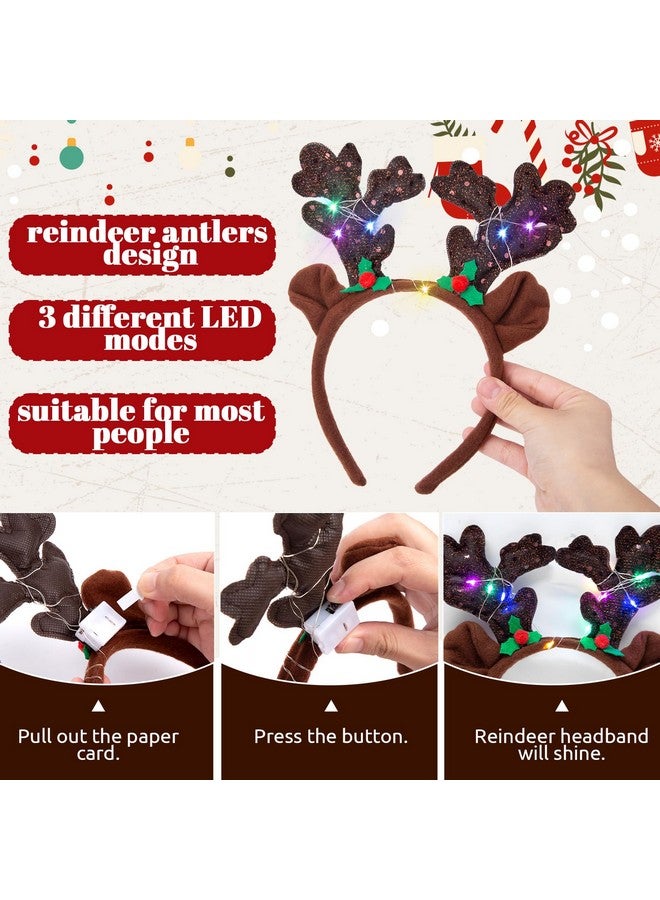 3 اوترس 3 قطع من عصابات رأس الرنة المضيئة، عصابة رأس الرنة الكريسماسية مع حلقات شعر قرن الغزال المضيئة بالترتر اللامع للأطفال والنساء لحفلات الكريسماس - Image 3