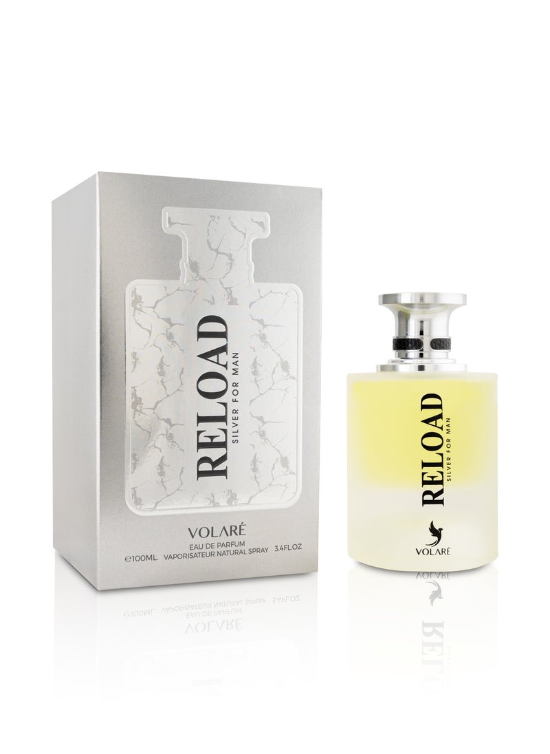 VOLARE VOLARÉ Reload Silver Perfume for Men, 100ml - Invigorating Fresh and Woody Scent  - Image 1