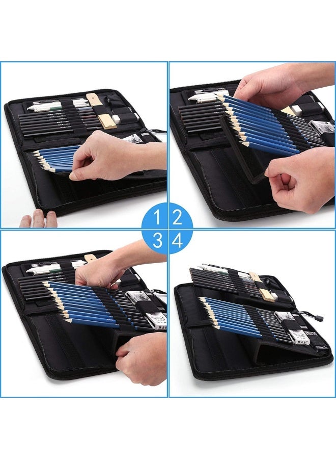 Premify 40pcs Sketch Pencil Kit, Professional Sketch Pencils Set, Sketching Drawing Kit Including Graphite Charcoal Willow Sticks Erasers Sharpeners Pop-Up Stand with Carry Bag, Art Supplies Students - Image 3