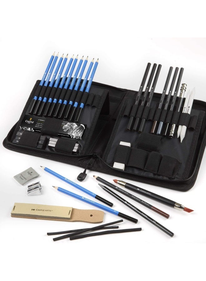 Premify 40pcs Sketch Pencil Kit, Professional Sketch Pencils Set, Sketching Drawing Kit Including Graphite Charcoal Willow Sticks Erasers Sharpeners Pop-Up Stand with Carry Bag, Art Supplies Students - Image 5