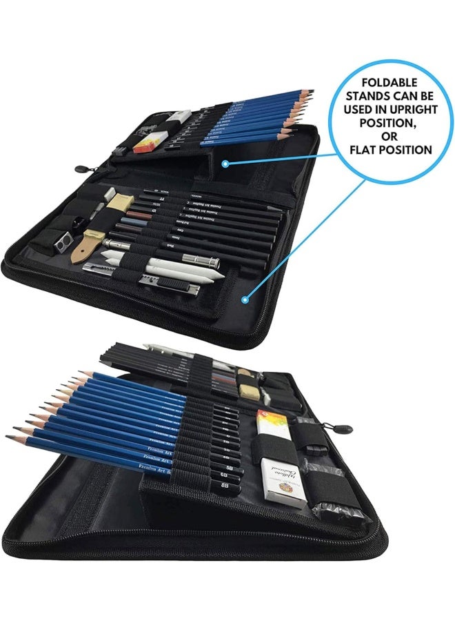 Premify 40pcs Sketch Pencil Kit, Professional Sketch Pencils Set, Sketching Drawing Kit Including Graphite Charcoal Willow Sticks Erasers Sharpeners Pop-Up Stand with Carry Bag, Art Supplies Students - Image 4